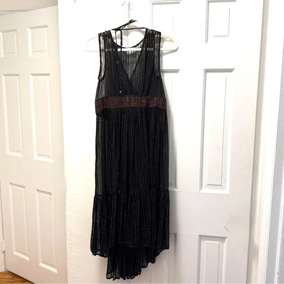 Anthropologie Black & Gold Metallic, Midi Dress by Floriat Size Small - Picture 11 of 16